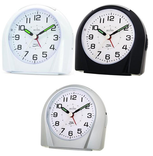 Acctim Europa Analogue Bedside Desk Silent Sweeper Alarm Clock 1411 Available Multiple Colour