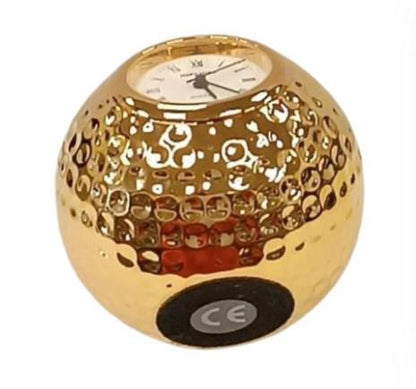 Miniature Clock Goldtone Plated Metal Golf Ball Solid Brass IMP75G- CLEARANCE NEEDS RE-BATTERY