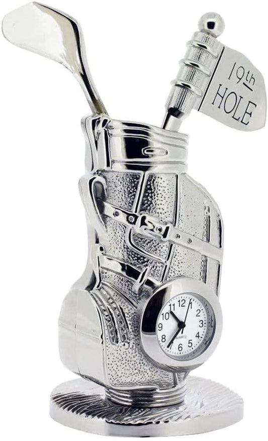Miniature Clock Silver Plated Golf Bag IMP425 - CLEARANCE NEEDS RE-BATTERY