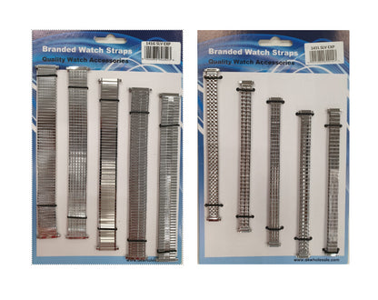 Gents And Ladies Metal Chrome Expander Watch Straps 5 Pk Available in Silver Tone 141GL