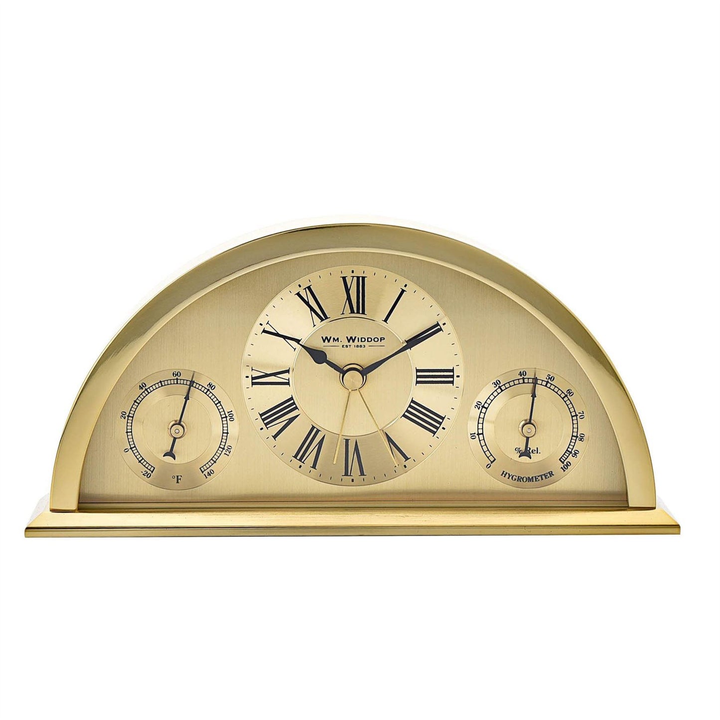 Wm.Widdop Aluminium Crescent Shaped Mantel Clock W284 Available Multiple Colour