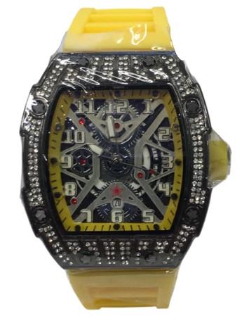 New Rubber Gents Black Bling Fashion Quartz Movement Dated Skeleton Clear Dial Rubber Strap Watch Available Multi Colour NY London