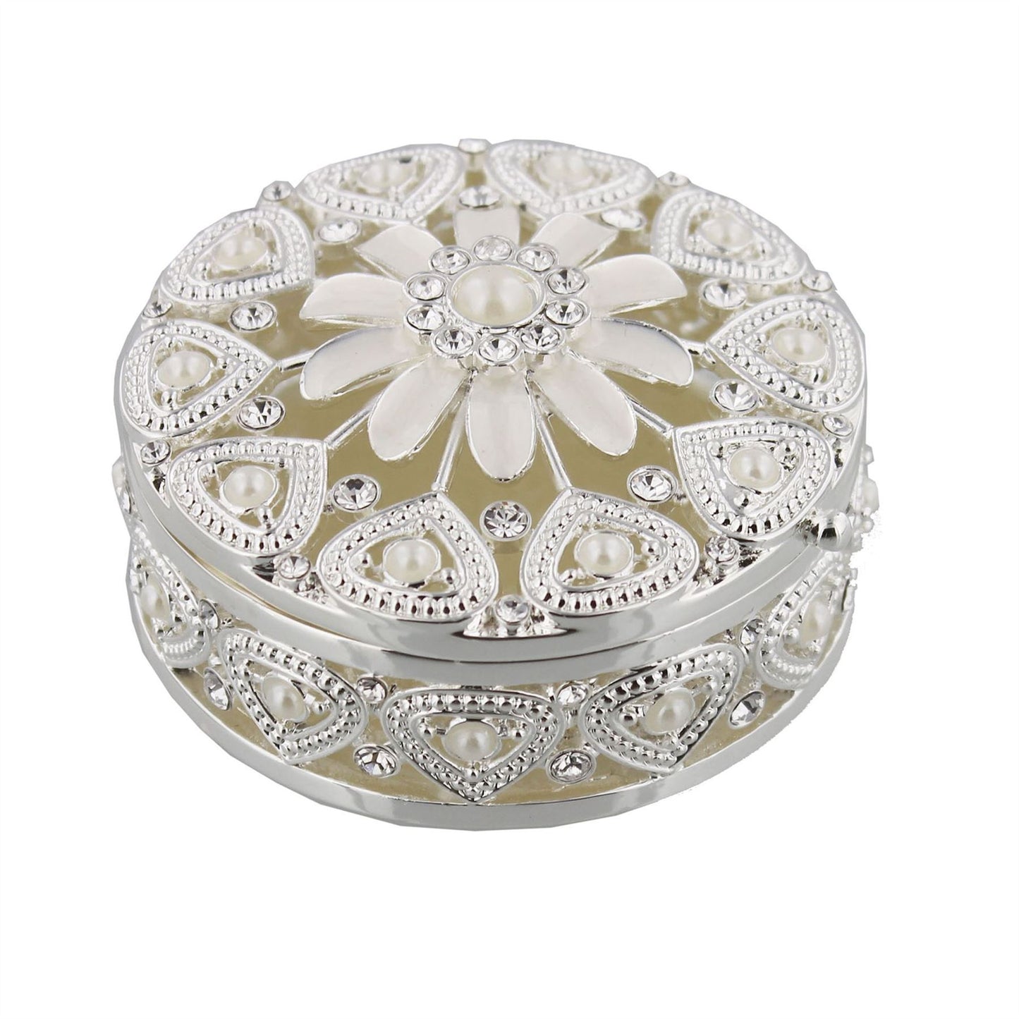 Sophia Silverplated & Pearl Flower Des Round Trinket Box