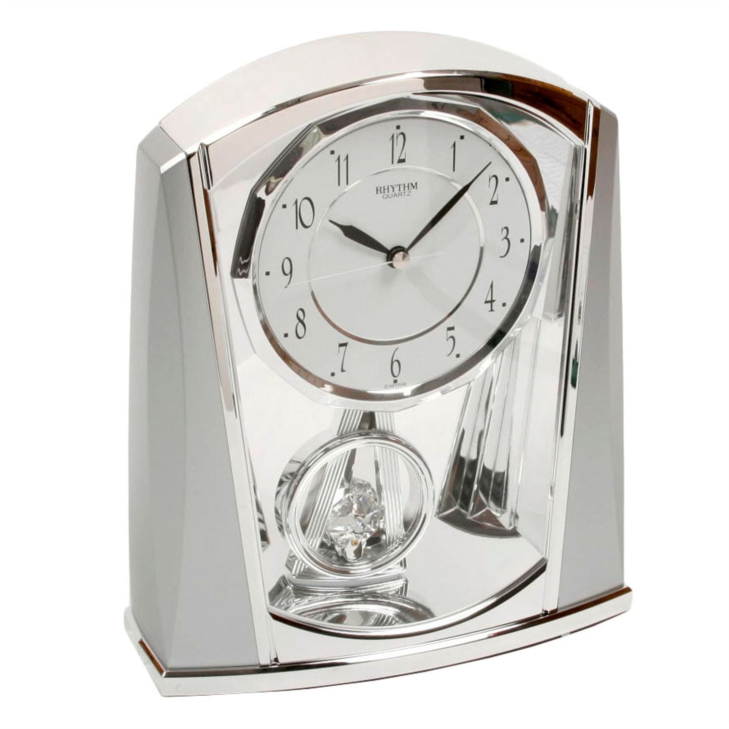 Rhythm Cont Mantel Clock 2 Tone Chrome Wedge Sides Pendulum