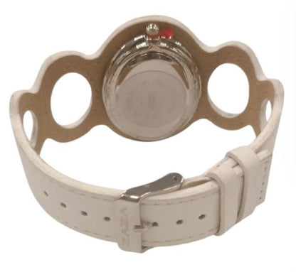 Zaza London Ladies Fashion Ring Design White Dial & White Leather Strap Watch - CLEARANCE NEEDS RE-BATTERY