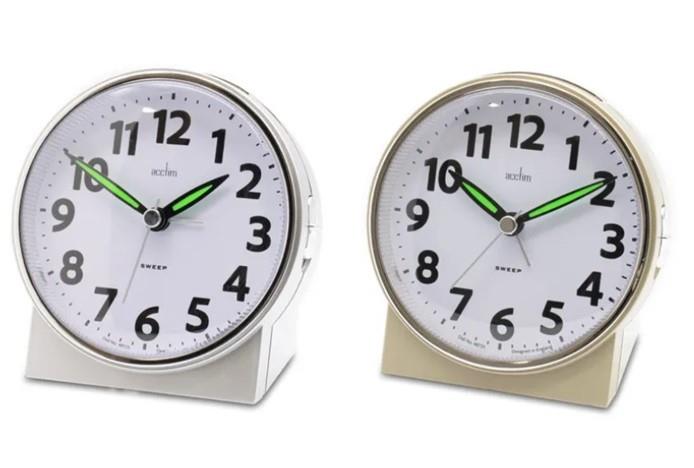 Acctim Micah Round Mid Sized Bedside Non Ticking Quartz Alarm Clock 1647 Available Multiple Colour