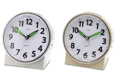 Acctim Micah Round Mid Sized Bedside Non Ticking Quartz Alarm Clock 1647 Available Multiple Colour