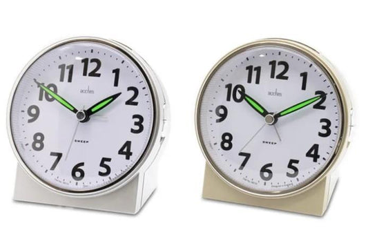 Acctim Micah Round Mid Sized Bedside Non Ticking Quartz Alarm Clock 1647 Available Multiple Colour