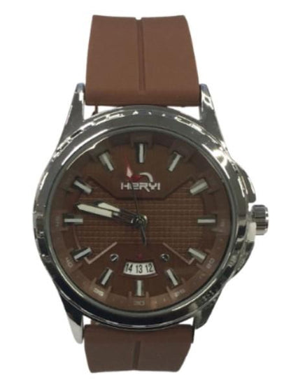 Heryi Rubber Gents Fashion Quartz Date Brown Dial Brown Rubber Magnetic Strap Watch