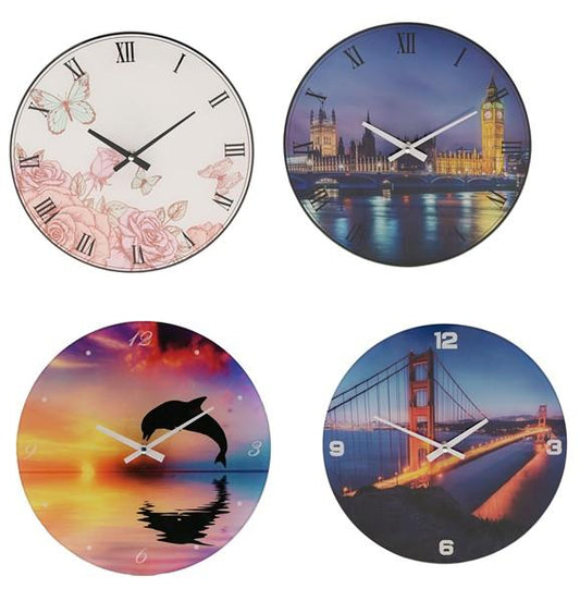 Hometime Glass Wall Clock 30cm Dolphin Design