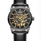 NY London Mens Automatic Dial Analogue Gun/Black Leather Strap Watch
