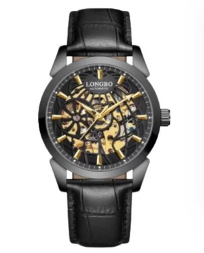 NY London Mens Automatic Dial Analogue Gun/Black Leather Strap Watch