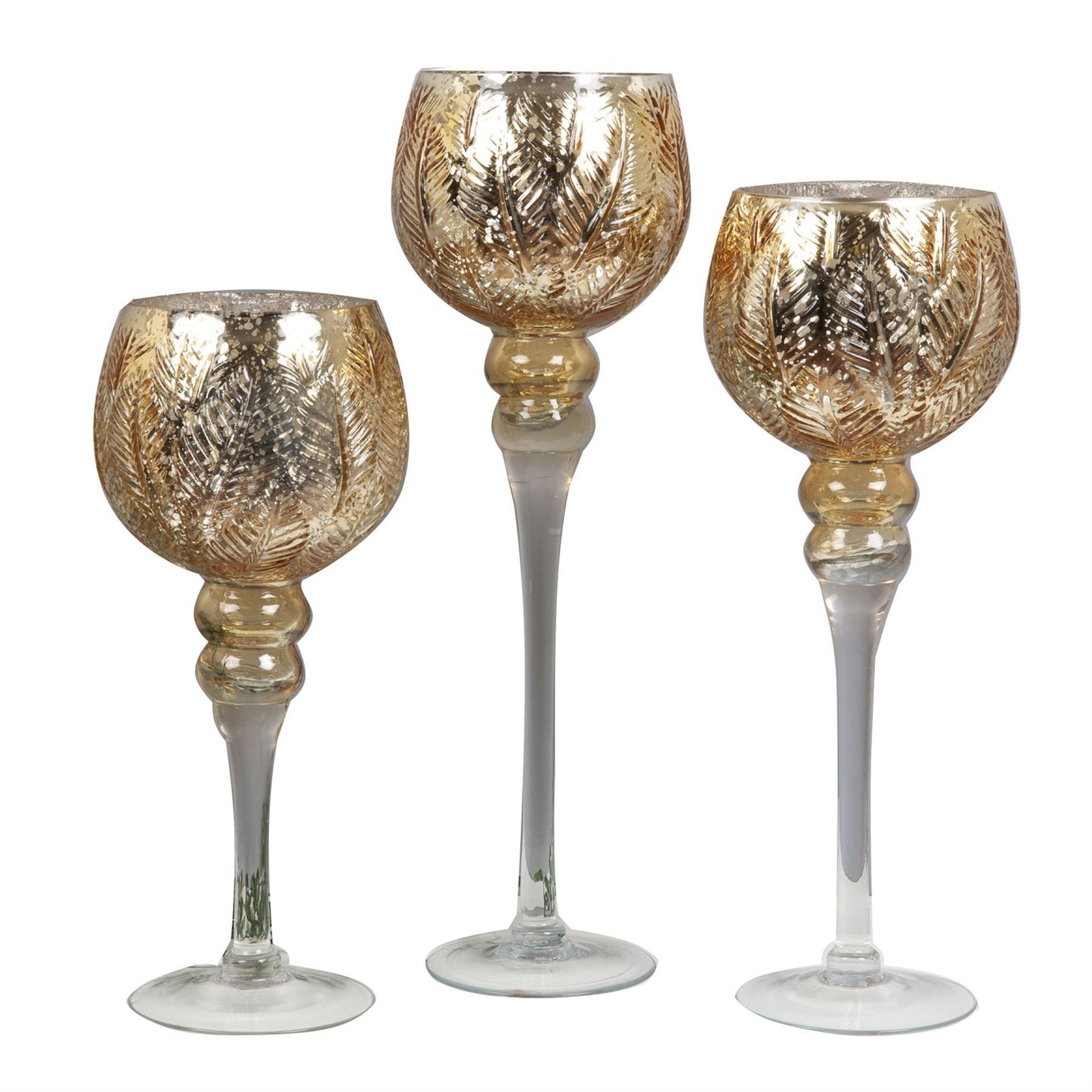 Set of 3 Silver / Gold Glass Goblet Style Candle Holders