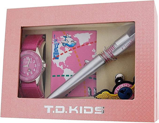 Time Design Children Girls Pink Pilot Design Watch, Badge, Pen & Note Book Gift Set TDX0713K21 - CLEARANCE NEEDS RE-BATTERY