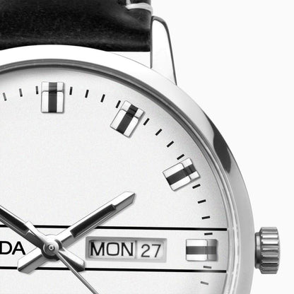 Sekonda Mens Originals Silver Case & Black Leather Strap with Day Date Silver Dial Watch