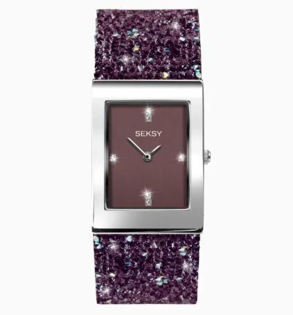 Sekonda Seksy Ladies Bling Rectangular Purple Dial & Purple stone Stainless Steel Bracelet Strap Watch
