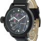 CHRISTIAN AUDIGIER Mens Black/Blue Panther Dial with Black Leather Strap Watch - CLEARANCE NEEDS RE-BATTERY