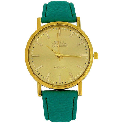 Relda Ladies Analogue Jumbo Gold tone Dial & Leather Strap With Buckle REL6 Available Multiple Colour - Needs Battery.