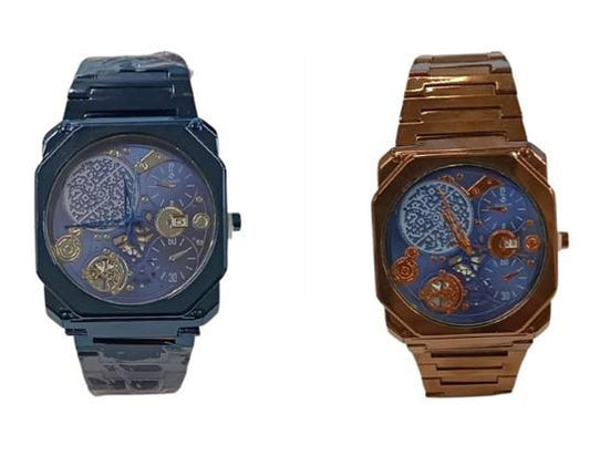 Clasico Mens Water Resistant Dated Square Multi Dial Stainless Steel Bracelet Watch Available in multi colour
