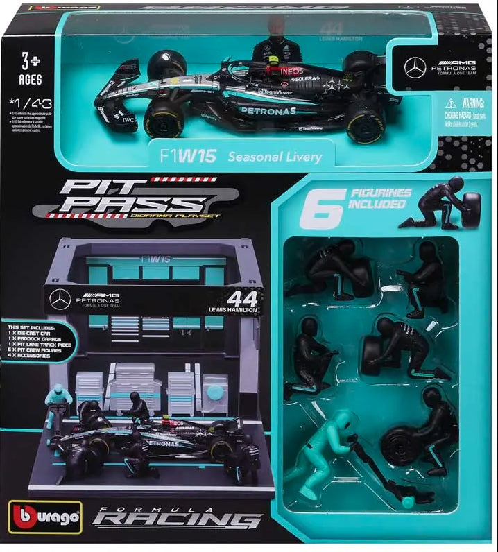 1:43 F1 MERCEDES AMG W15 2024 PIT PASS DIORAMA HAMILTON