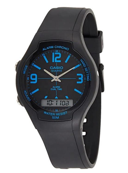 Casio Mens Dual Digital Time Black Rubber Strap Watch - AW-90H Available Multiple Color