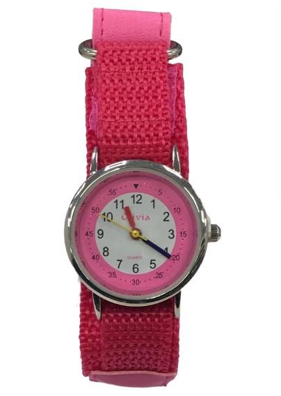 Olivia Children's Girls Analogue Quartz Time Teacher Watch with Pink Velcro Strap TOC152  - CLEARANCE NEEDS RE-BATTERY