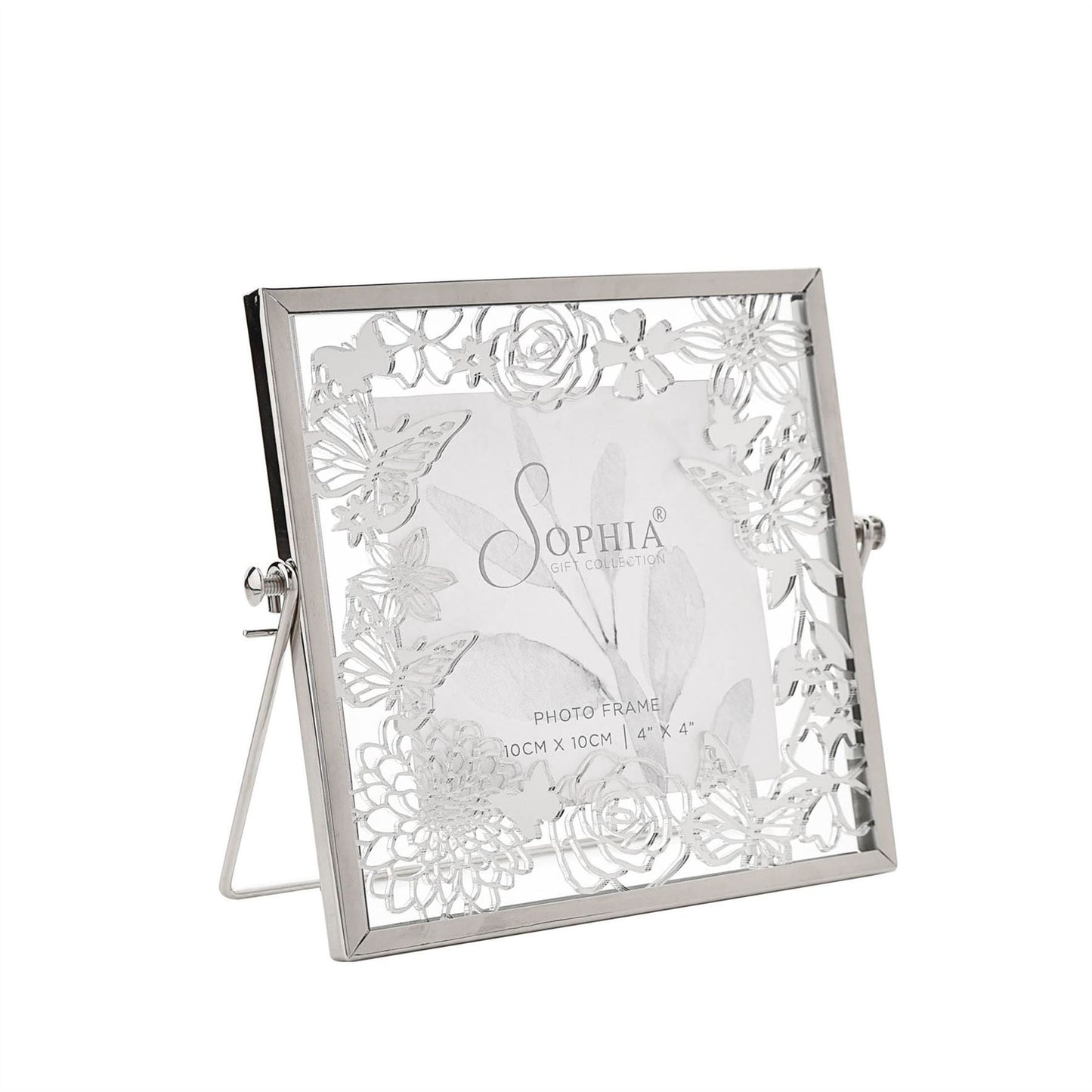 Sophia Mirrored Floral Pattern Photo Frame 4" x 4"