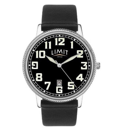 Limit Mens Basic Dated Silver Tone Case Black Dial Black Leather Strap Watch 5747