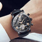 Longbo Mens Automatic Hollow mechanical Dial Analogue Gun/Black Leather Strap Watch