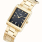 Lorus Mens Basic Fashion Rectangular Date Black Dial Gold tone Stainless Steel Bracelet Watch RH938RX9