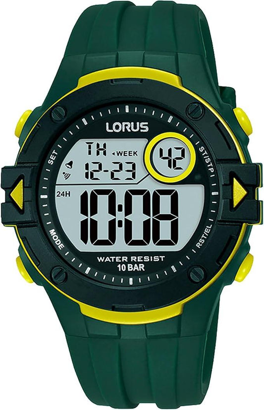 Lorus Mens Sports Chronograph Digital Green Rubber Strap Watch R2327PX9