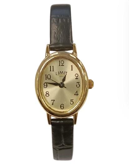 Limit Ladies Basic Golden Face With Black Leather Strap Watch