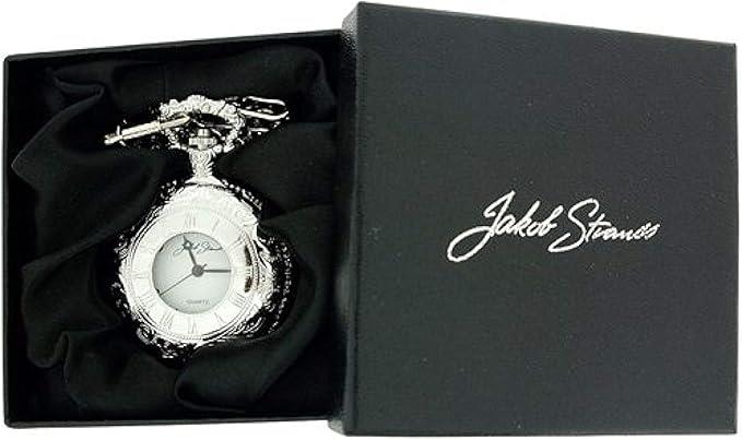 Jakob Strauss Open Window Classic Silver Tone & 12 Inch Brass Chain Pocket Watch - CLEARANCE NEEDS RE-BATTERY