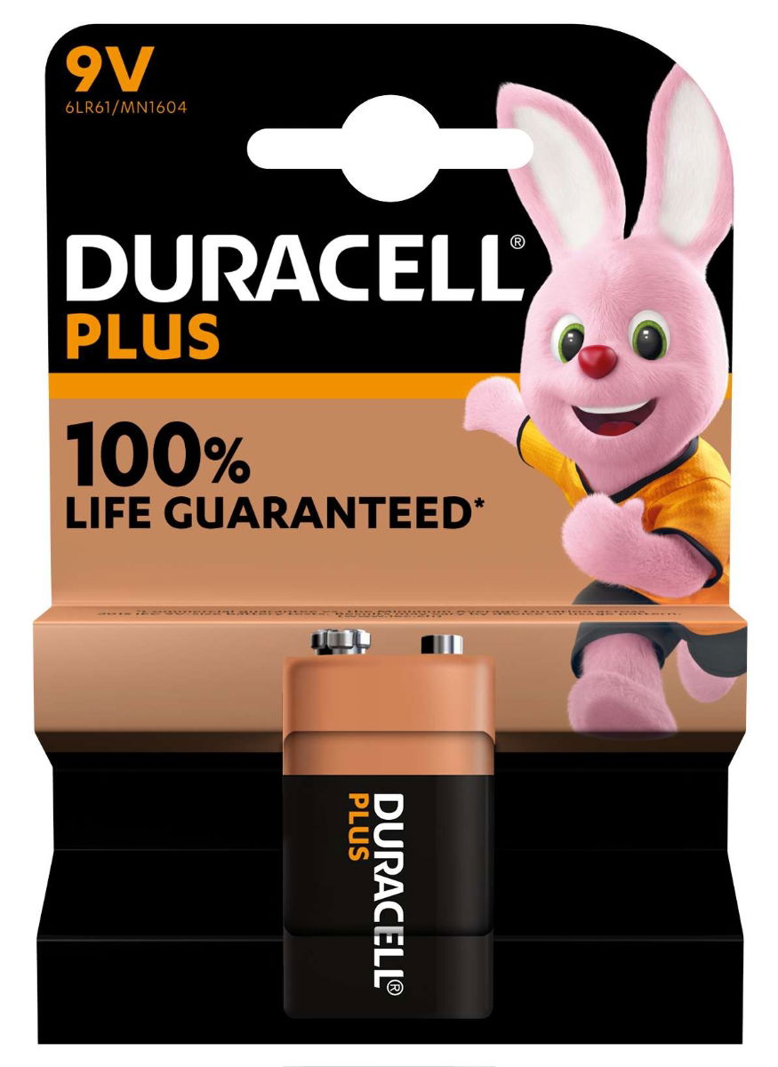 Duracell Plus 9V Alkaline Batteries 1 Per Card