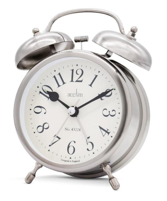 Acctim Pembridge Analogue Metal Double Bell Alarm Clock - Antique Silver 14629