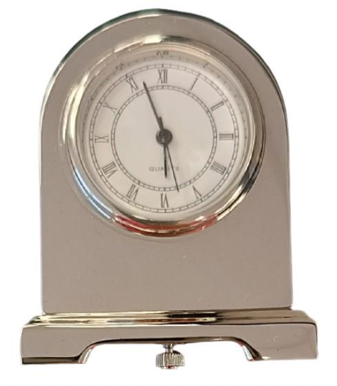 Miniature Clock Silvertone Plated Metal Solid Brass IMP3S - CLEARANCE NEEDS RE-BATTERY