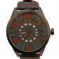 Clasico Mens Sports Water Resistant Day/Date Red/Black Dial Black Leatherr Strap Watch