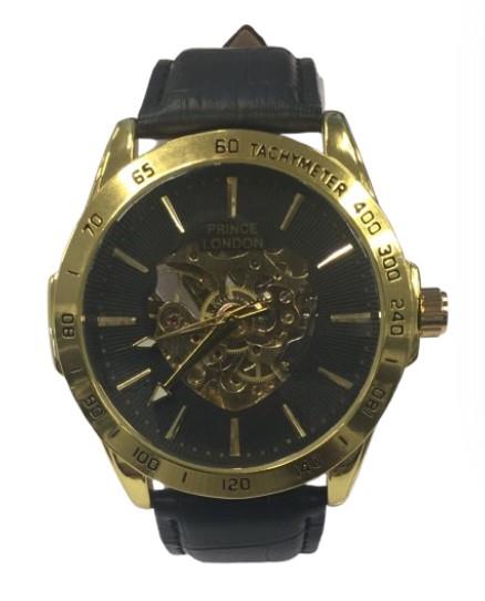 NY London Mens Automatic Dial Analogue Gold/Black Leather Strap Watch