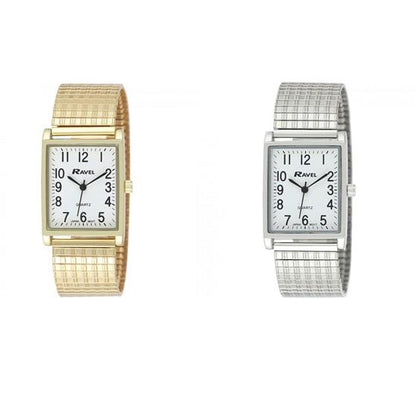 Ravel Mens Basic Classic Rectangular Expander Bracelet Watch R0220