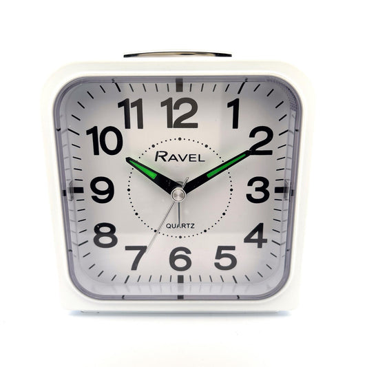 Ravel Bedside Quartz Mid Sized Bold Black Numbers Alarm Clock White