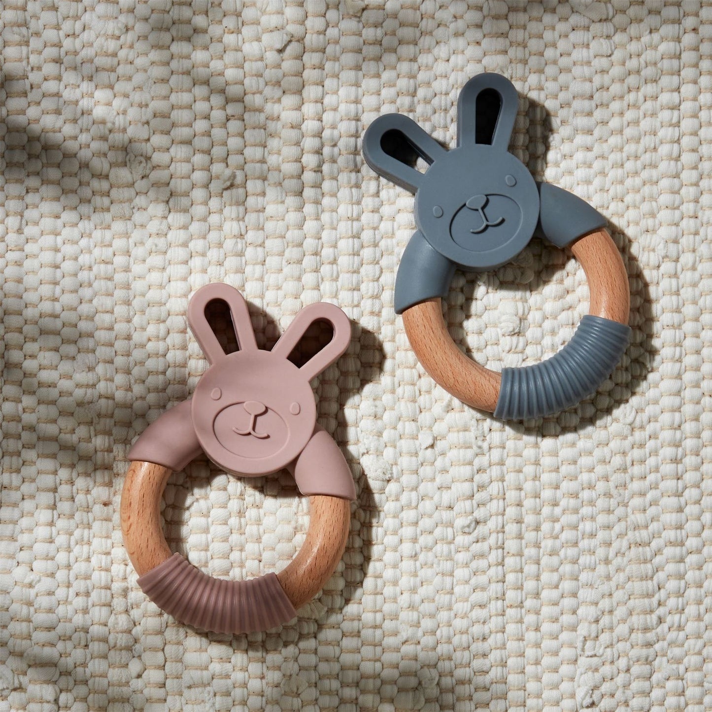 Bambino Wood & Silicone Bunny Teether Blue