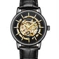 Longbo Mens Automatic Hollow mechanical Dial Analogue Gold Black Leather Strap Watch