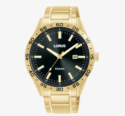Lorus Mens sports Black Sunray with Gold Coloured Bracelet watch