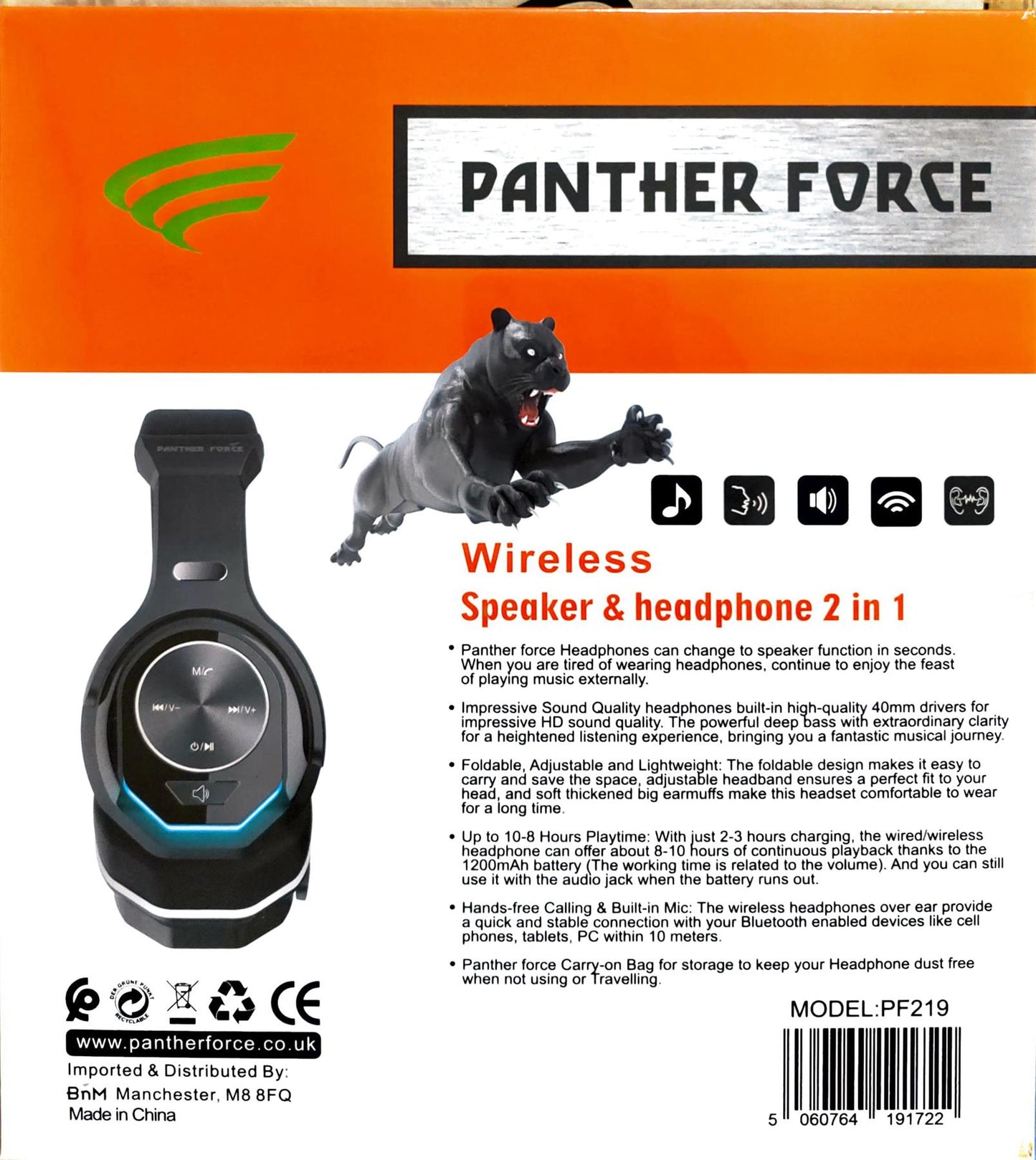 Panther Force Wireless Bluetooth Headphone + Twistout Speaker PF219