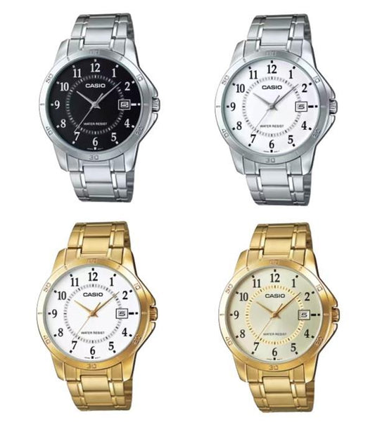 Casio Mens Basic Water resistant Dated Dial Stainless Steel Watch Available Multi Color