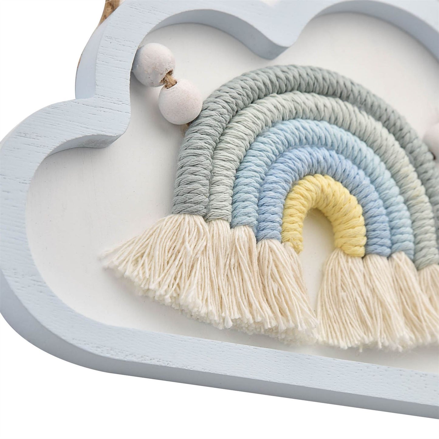 Petit Cheri Wooden Cloud Macrame Rainbow Wall Plaque Blue