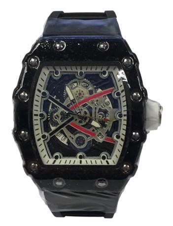 New Rubber Gents Black Screw Fashion Quartz Movement Dated Skeleton Clear Dial Rubber Strap Watch Available Multi Colour NY London