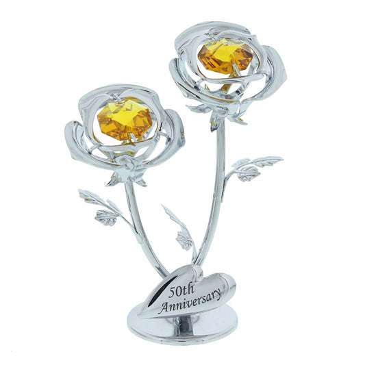 Crystocraft Chrome Plated Double Rose - 50th Anniversary