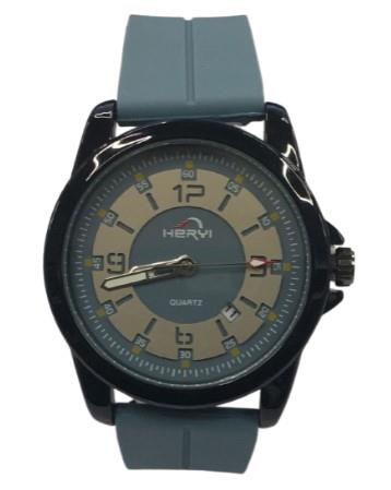 Heryi Rubber Gents Fashion Quartz Date Cream/Light Blue Dial Light Blue Rubber Magnetic Strap Watch