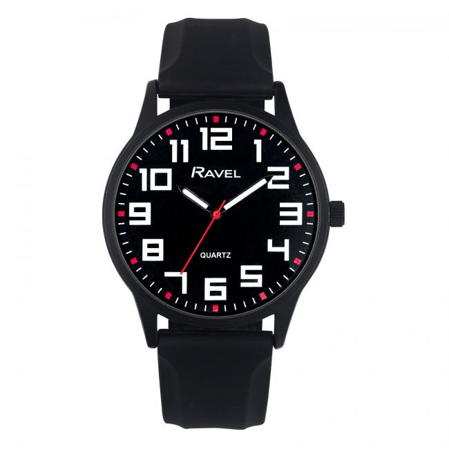 Ravel Mens Sports Black Dial Silicone Strap Watch Available Multiple Colour